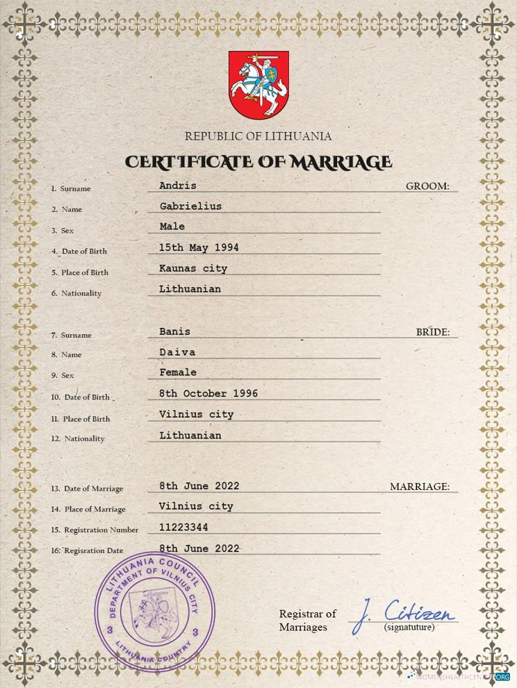 Download Lithuania marriage certificate PSD template Photoshop template